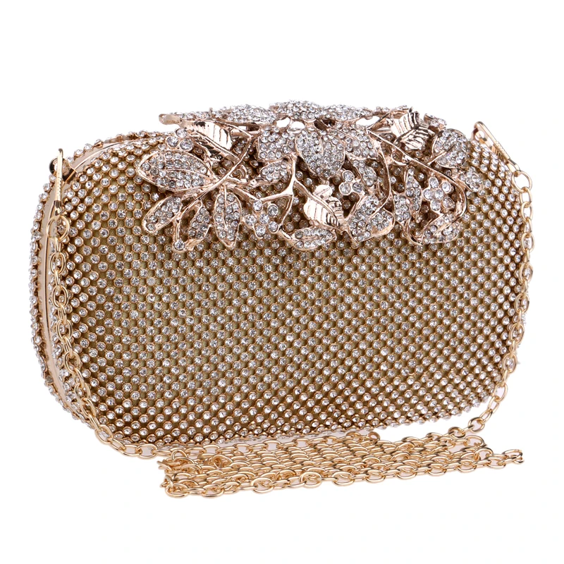 YNSSK Hard Case Gold Metallic Clutch Purse Side View