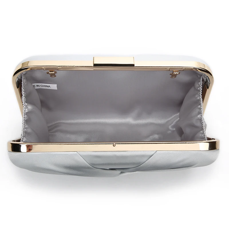 YNSSK Silver Pleated Silk Clutch Box Bag Inside View