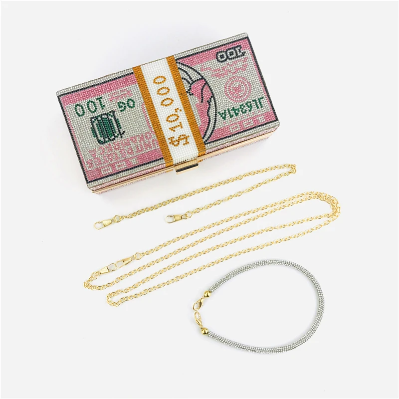 YNSSK Sparkly Crystal Money Clutch Bag Pink Color