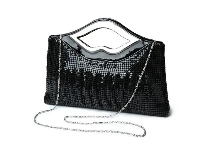 YNSSK Black Clutch Bag With Handle and Chain Front View