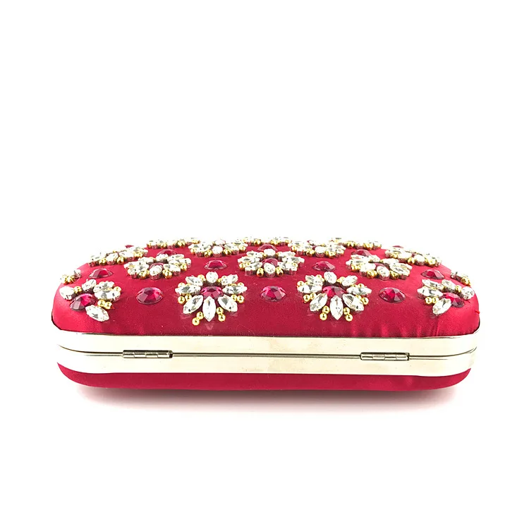 YNSSK Rhinestone Floral Red Satin Evening Bag Bottom View