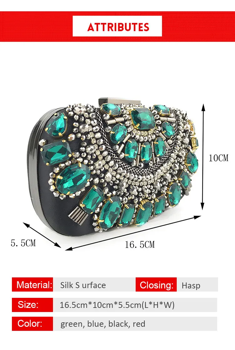 YNSSK Green Crystal Clutch Evening Bag Size
