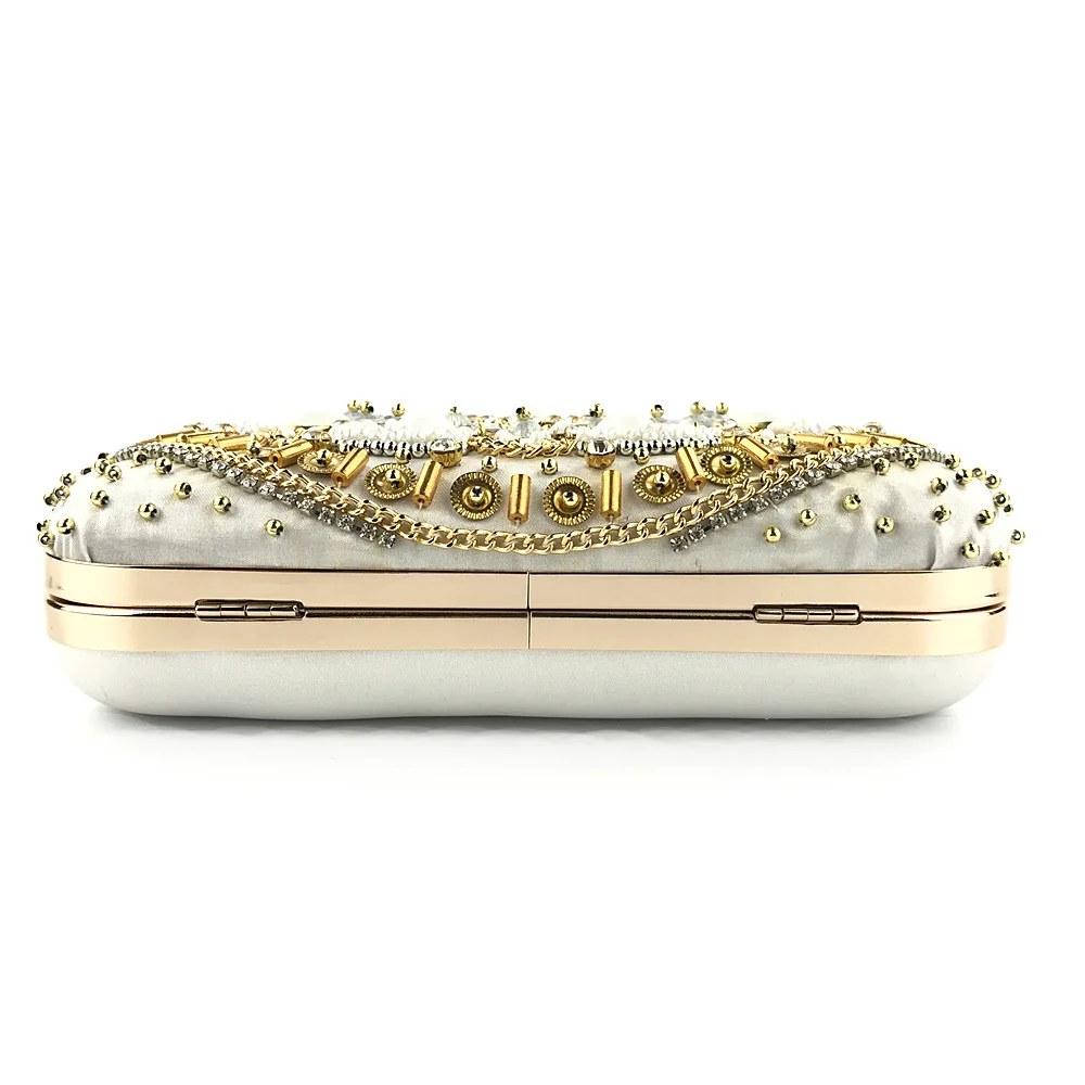 YNSSK Bead Embroidered Gold Satin Clutch Bag Bottom View