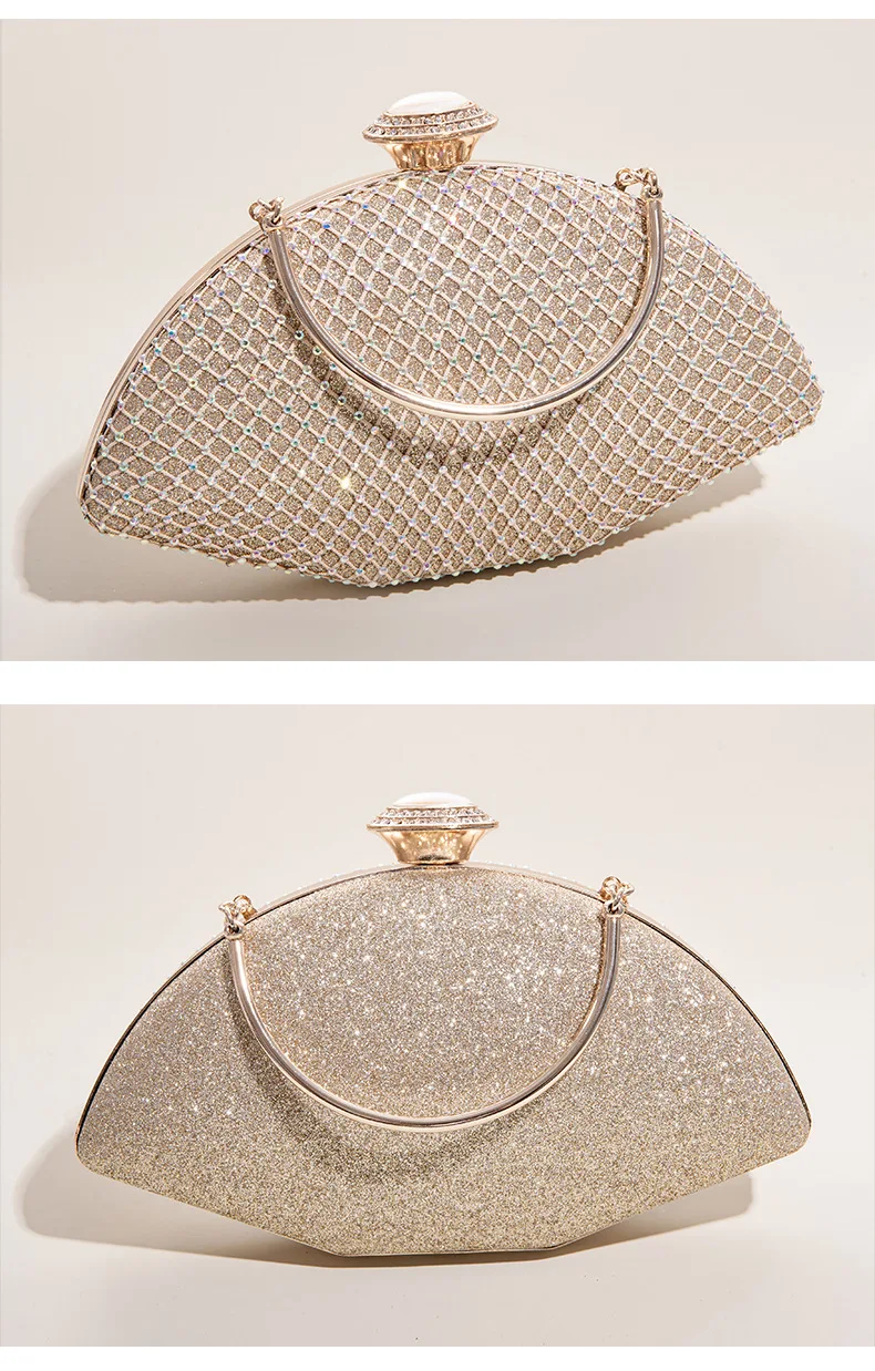 YNSSK Small Sparkling Gold Clutch Bag Front Back View