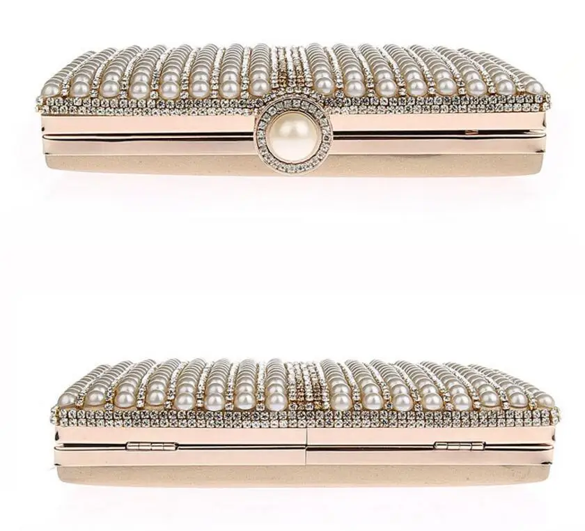 YNSSK Gold Pearl Wedding Clutch Bag Top and Bottom View