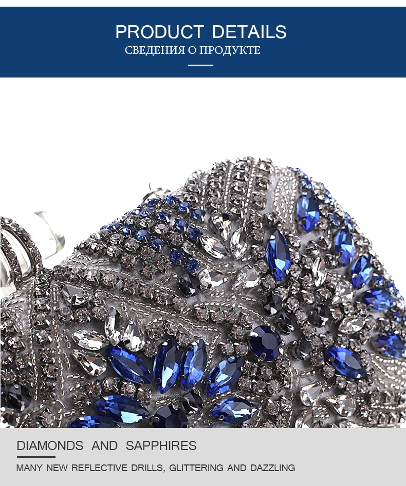 YNSSK Navy Silver Rhinestone Blue Evening Clutch Purse Surface