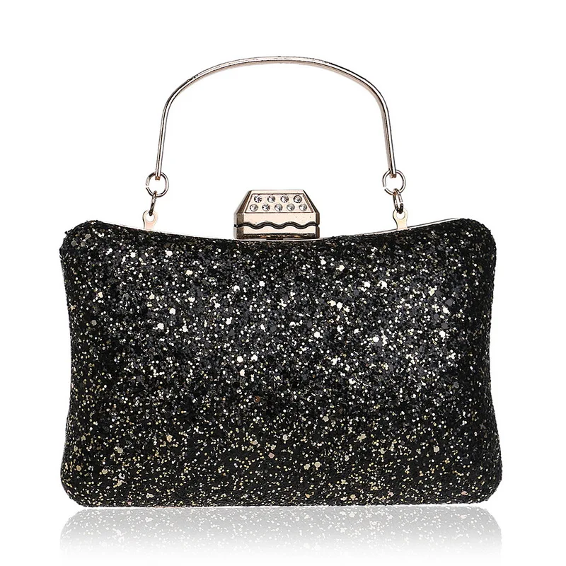 YNSSK Black And Gold Sequin Clutch Front View