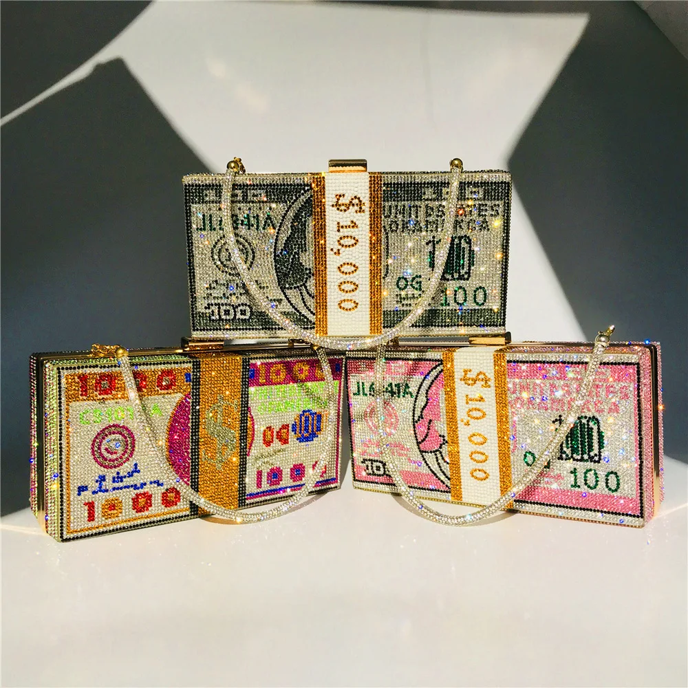 YNSSK Sparkly Crystal Money Clutch Bag Colors Display