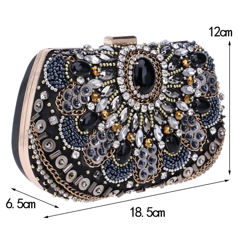 YNSSK Silver Sequin Black Crystal Clutch Bag Size