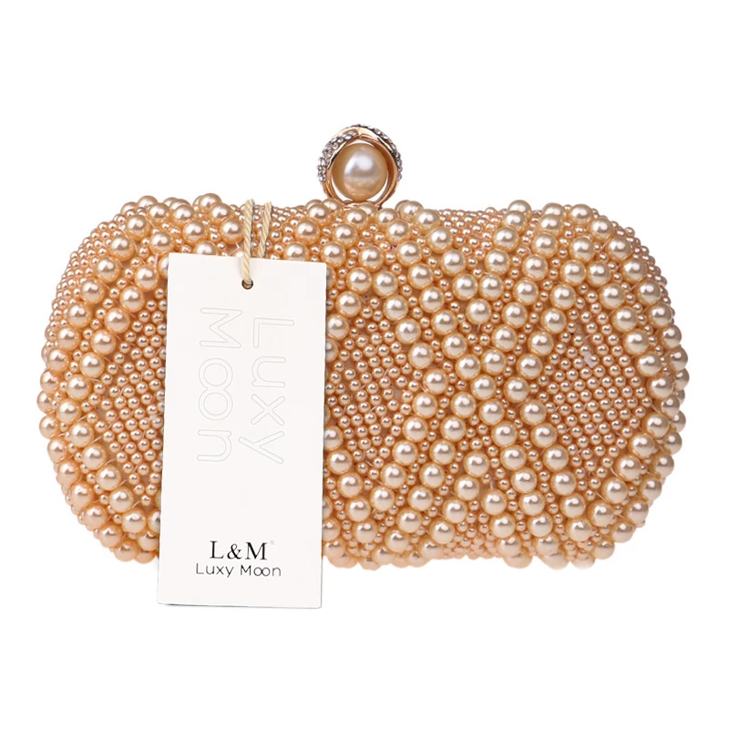 YNSSK Gold Beaded Bridal Clutch Evening Bag Front View