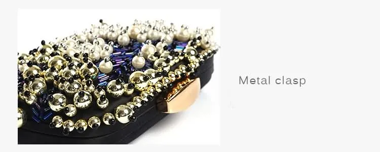 YNSSK Navy Beads Embroidered Evening Clutch Bag Side Detail View