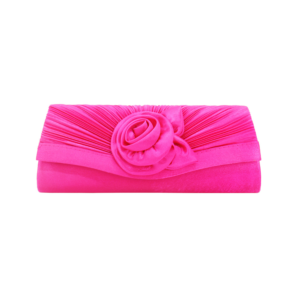 YNSSK Rose Red Floral Satin Clutch Evening Bag Front View
