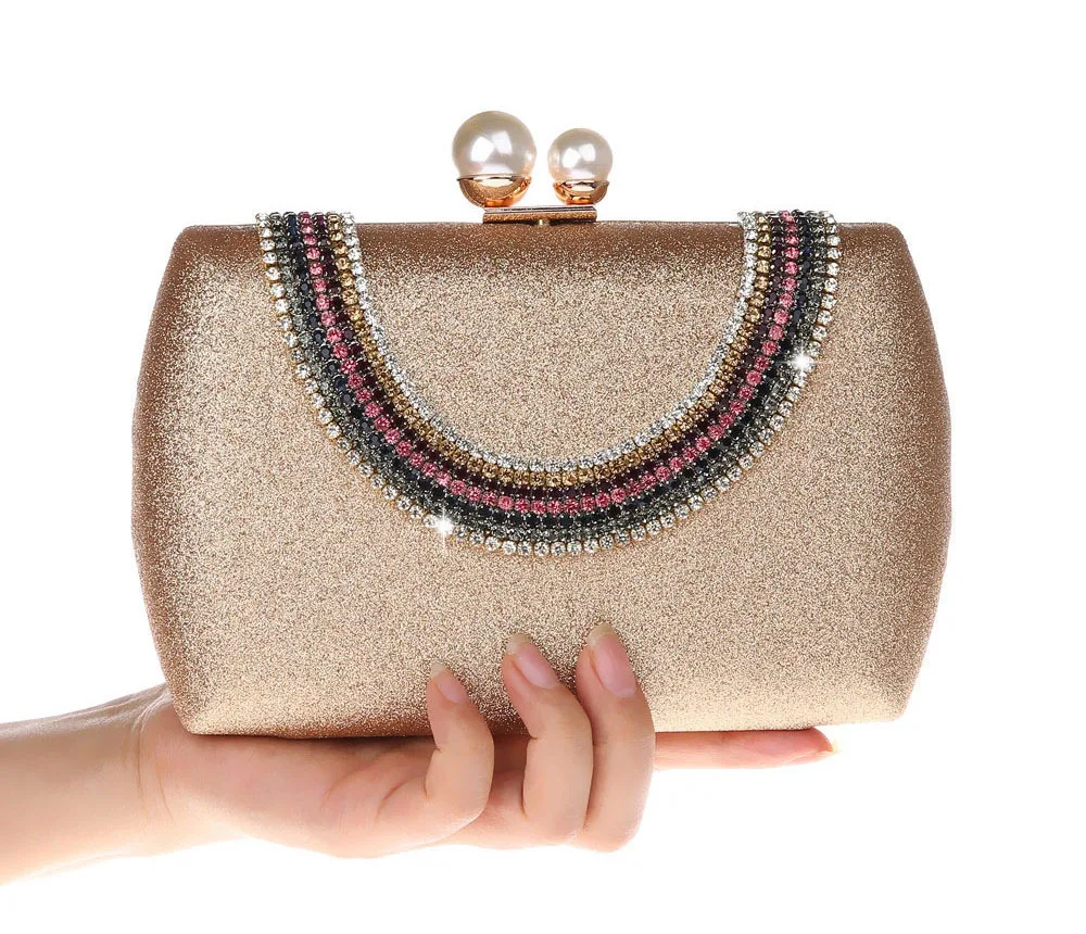 YNSSK Evening Bag Clutch Gold Holding Front View