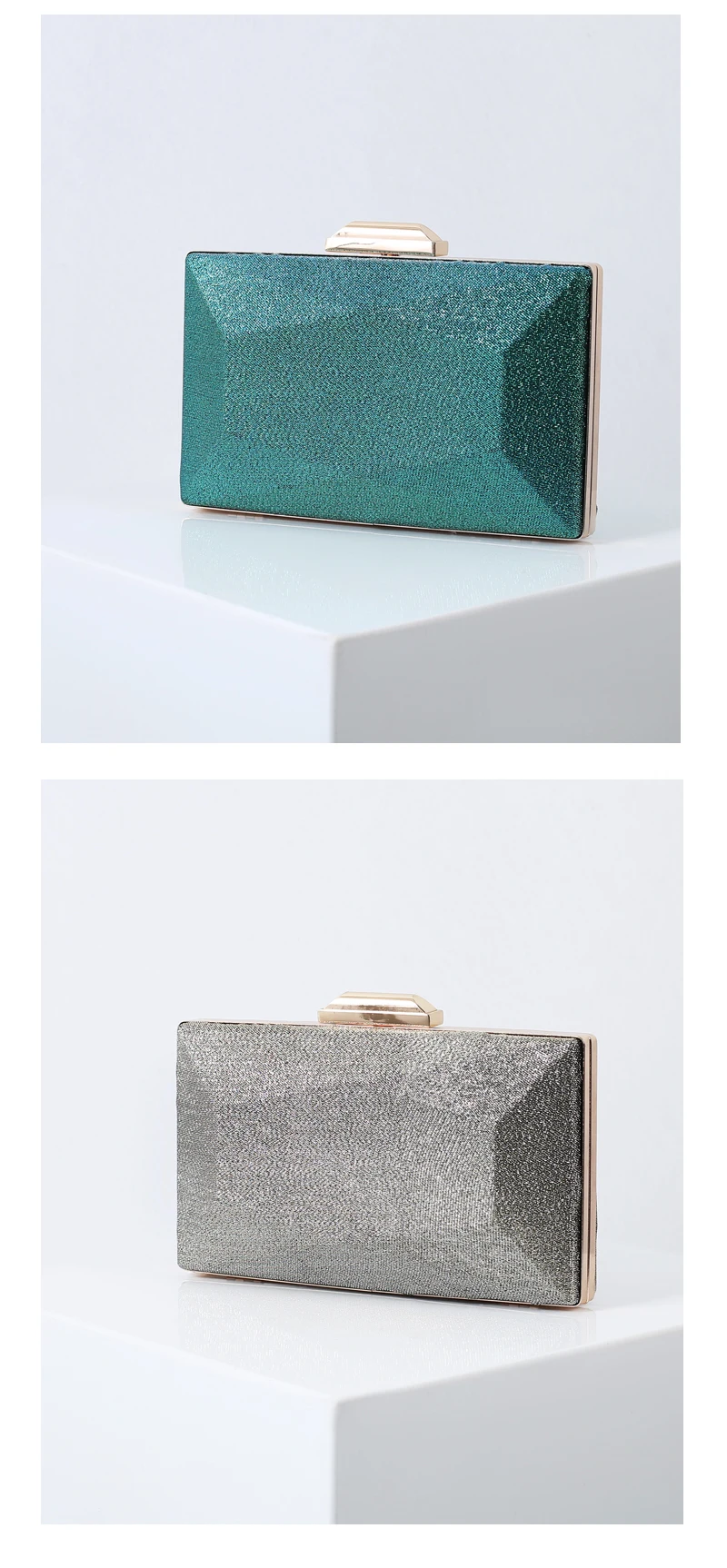 YNSSK Green and Silver Sequin Clutch Bag with Strap Front View