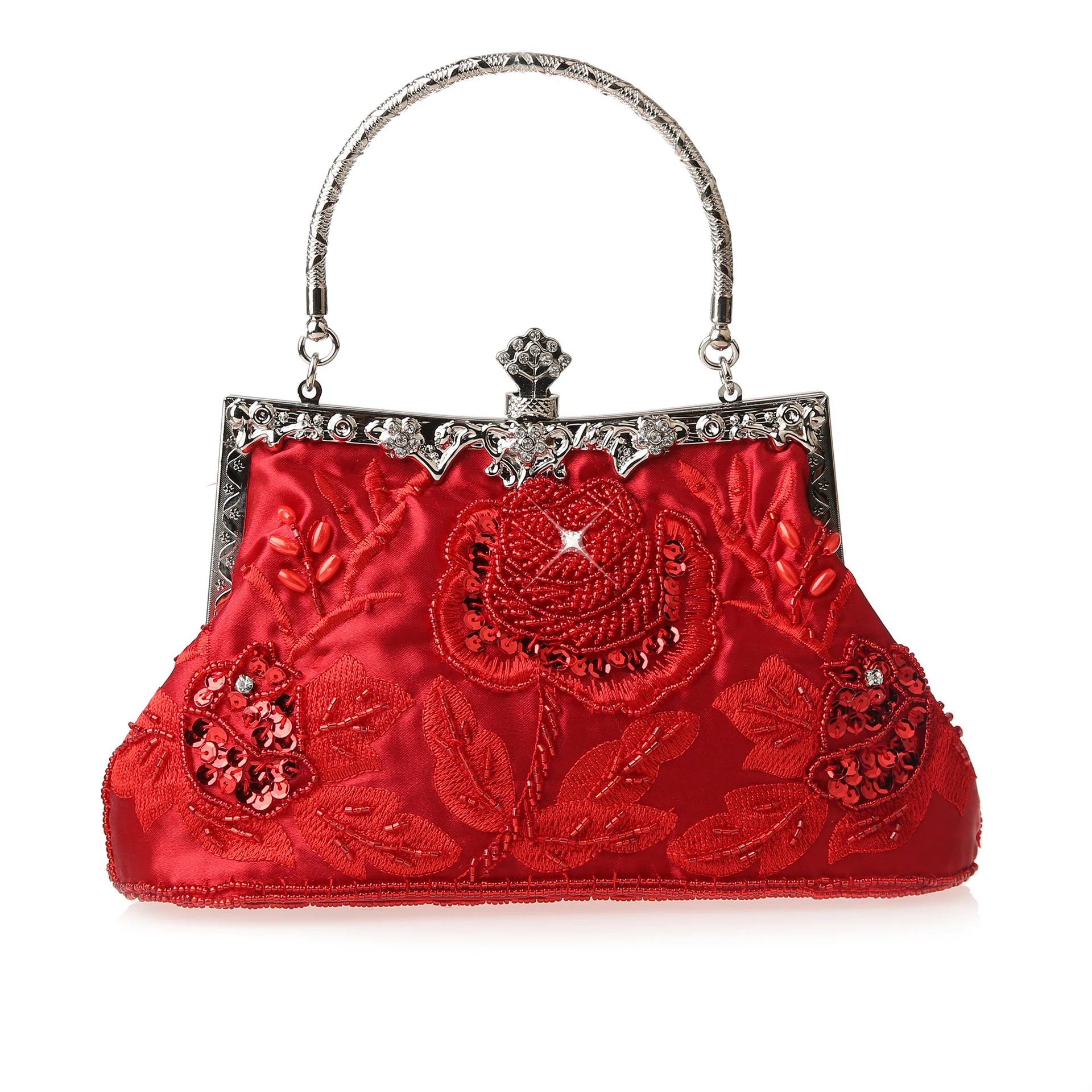 YNSSK Red Vintage Embroidered Clutch Front View