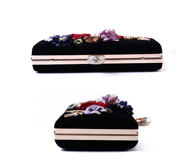 YNSSK Black Floral Clutch Bag for Party Top View