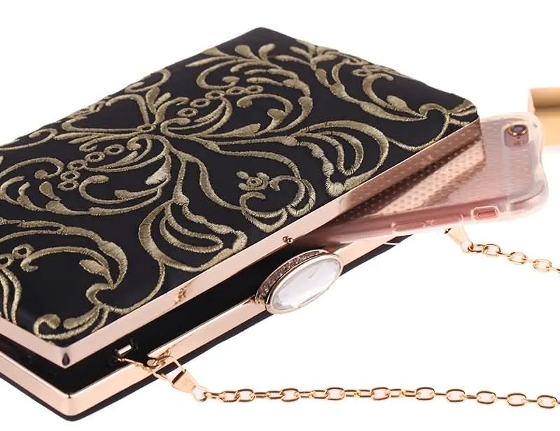 YNSSK Black Embroidered Clutch Bag Top View