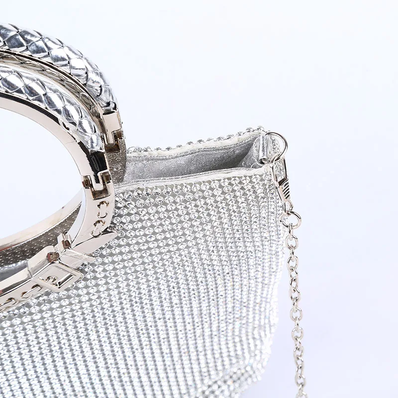 YNSSK Large Silver Clutch Bag Top Detail View