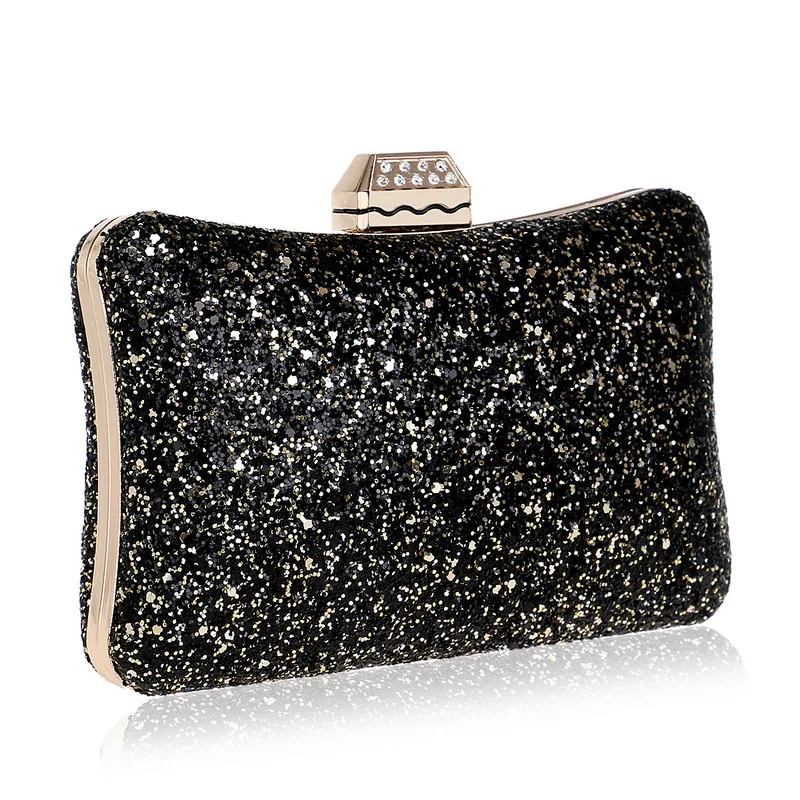 YNSSK Black And Gold Sequin Clutch Side View