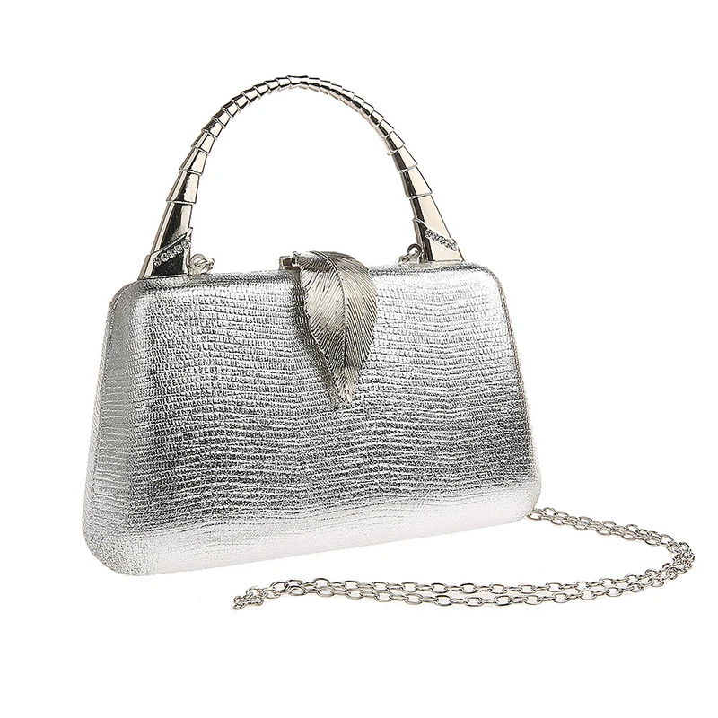 YNSSK Silver Leather Hand Clutch Front View