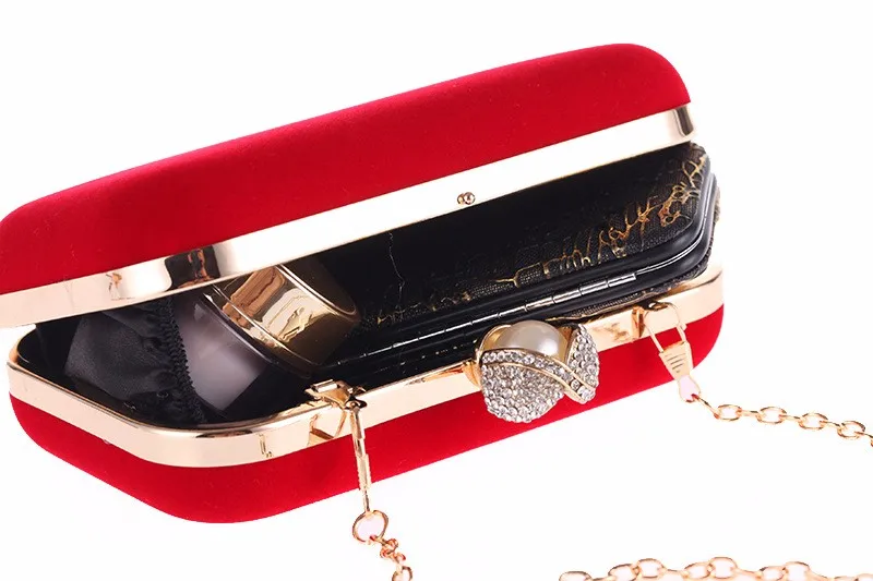 YNSSK Small Pure Red Velvet Clutch Box Bag InSide View