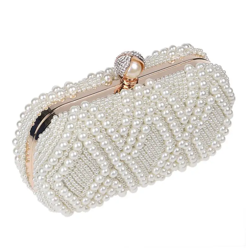 YNSSK Beige Beaded Bridal Clutch Evening Bag Top View