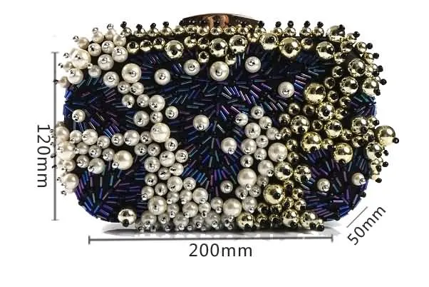 YNSSK Navy Beads Embroidered Evening Clutch Bag Size
