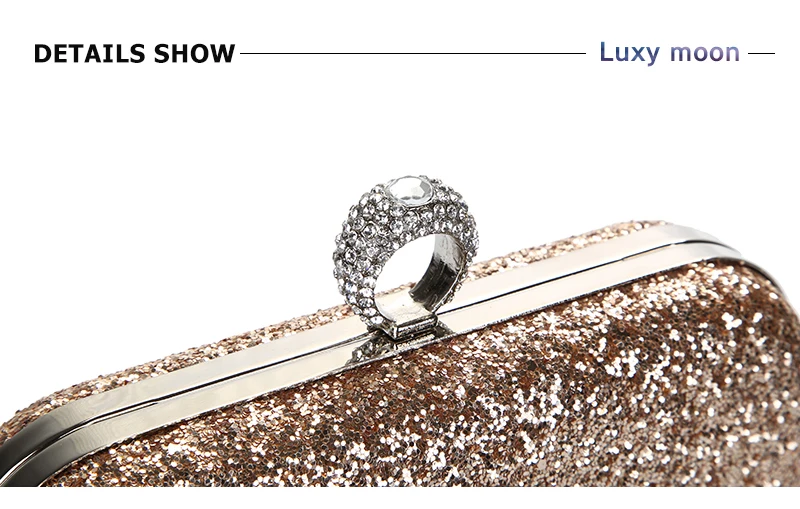 YNSSK Champagne Sequin Clutch Bag Top Detail View