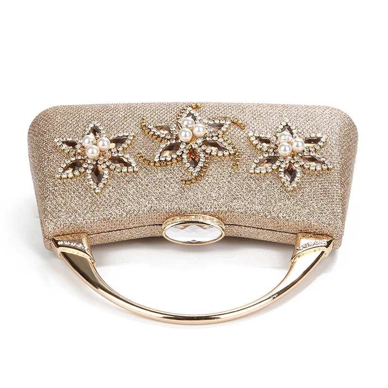YNSSK Champagne Clutch Bag With Metal Handle Top View