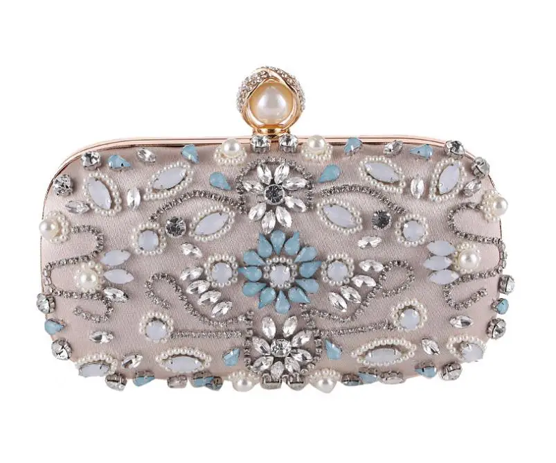 YNSSK Champagne Rhinestone Glitter Clutch Front View