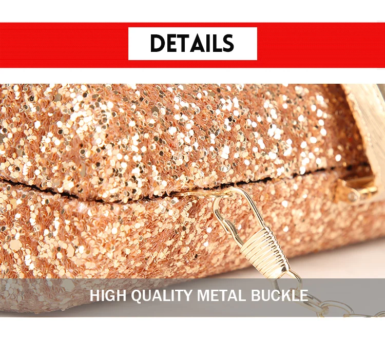 YNSSK Gold Sequin Clutch Bag Chain Lock Detail View