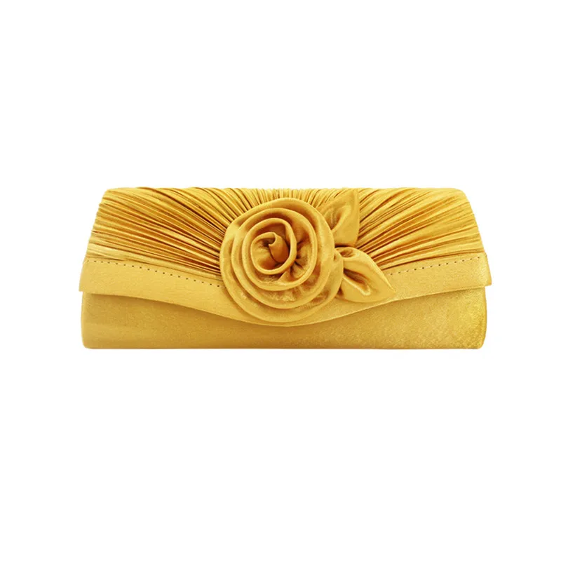 YNSSK Gold Floral Satin Clutch Evening Bag Front View