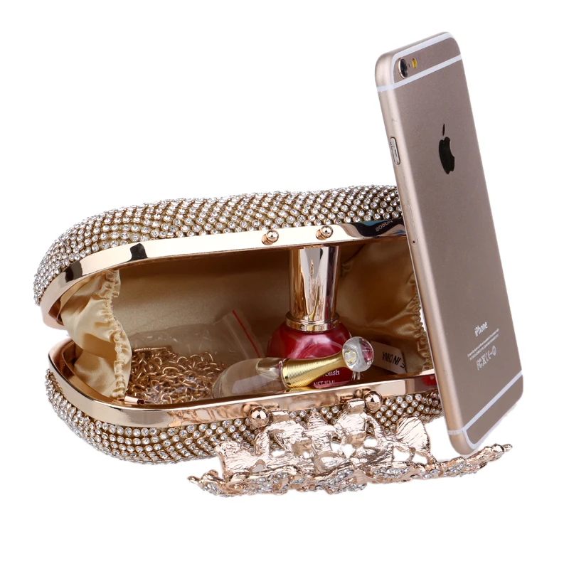 YNSSK Hard Case Gold Metallic Clutch Purse Inside View