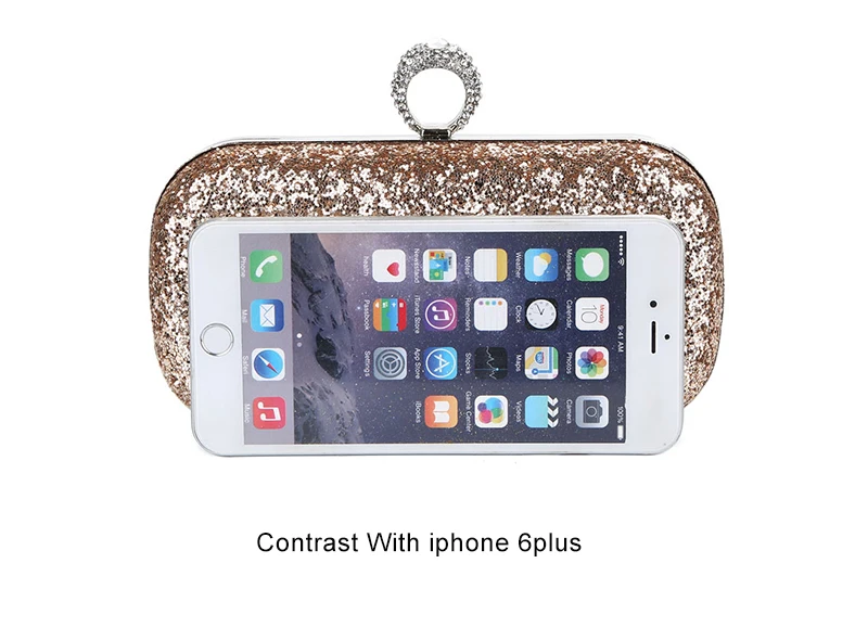 YNSSK Champagne Sequin Clutch Bag Size Compare with iPhone 6 plus
