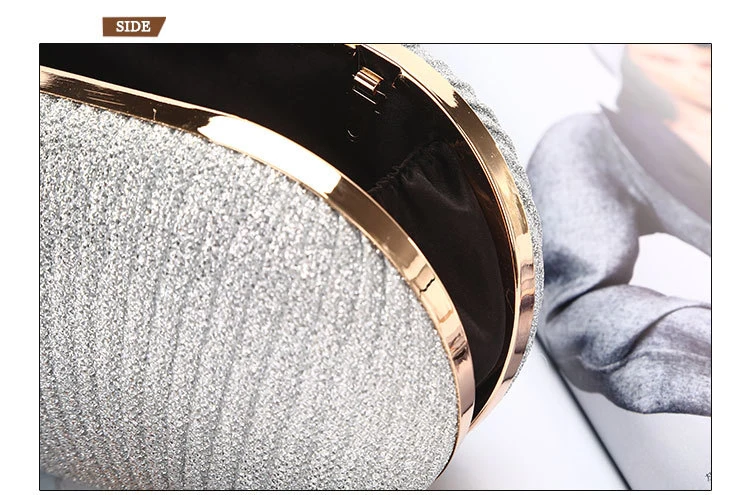 YNSSK Small Silver Clutch Bag With Strap Side View