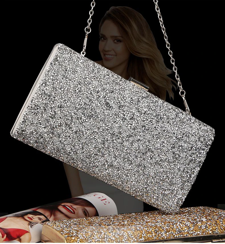 YNSSK Silver Sparkle Clutch Bag Front View
