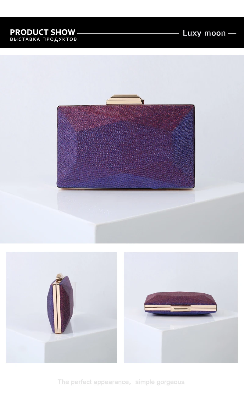 YNSSK Purple Sequin Clutch Bag with Strap Multi-angle View