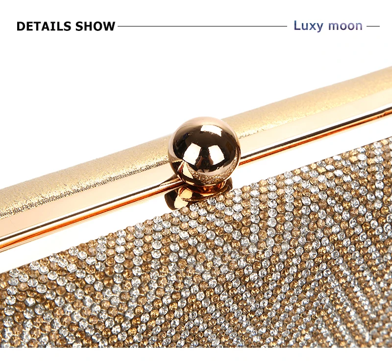 YNSSK Bling Rhinestone Stripe Clutch Bag Snap Detail View