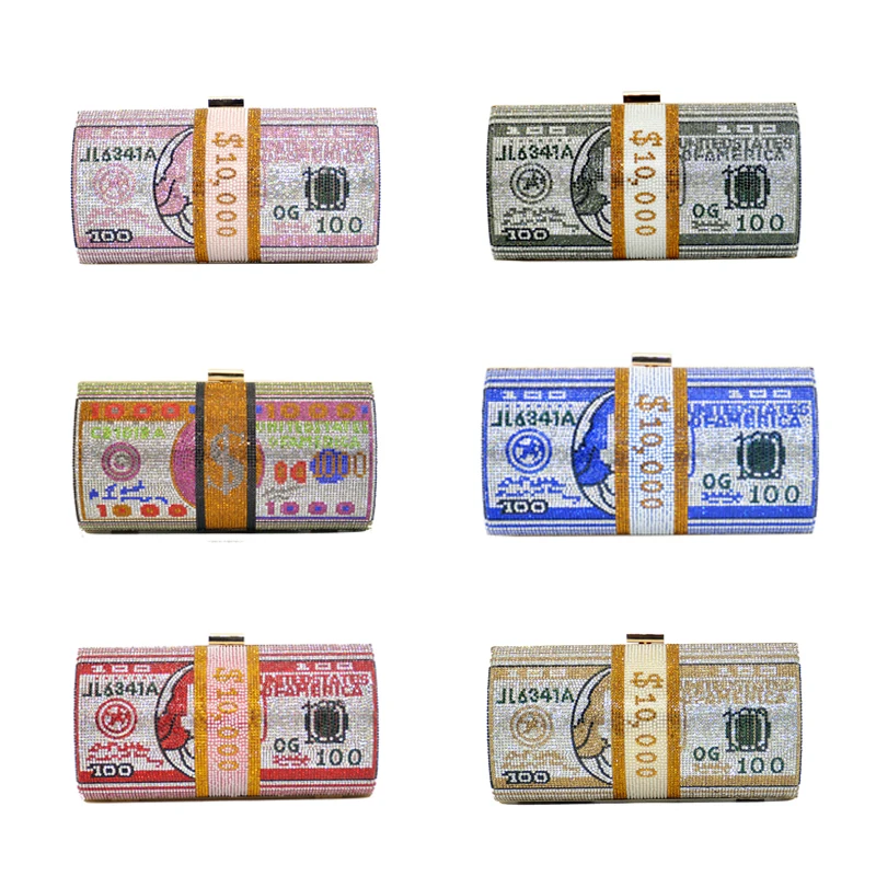 YNSSK $100 Dollar Clutch Rhinestone Purse Available Colors