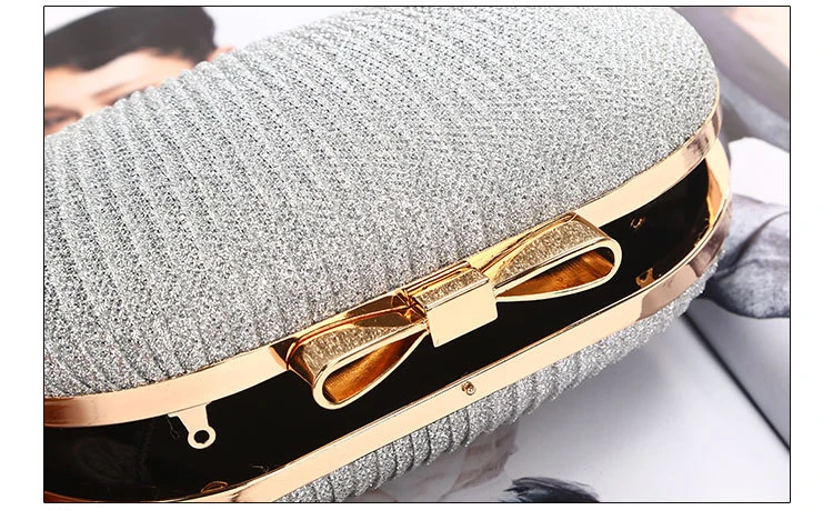YNSSK Small Silver Clutch Bag With Strap Top View