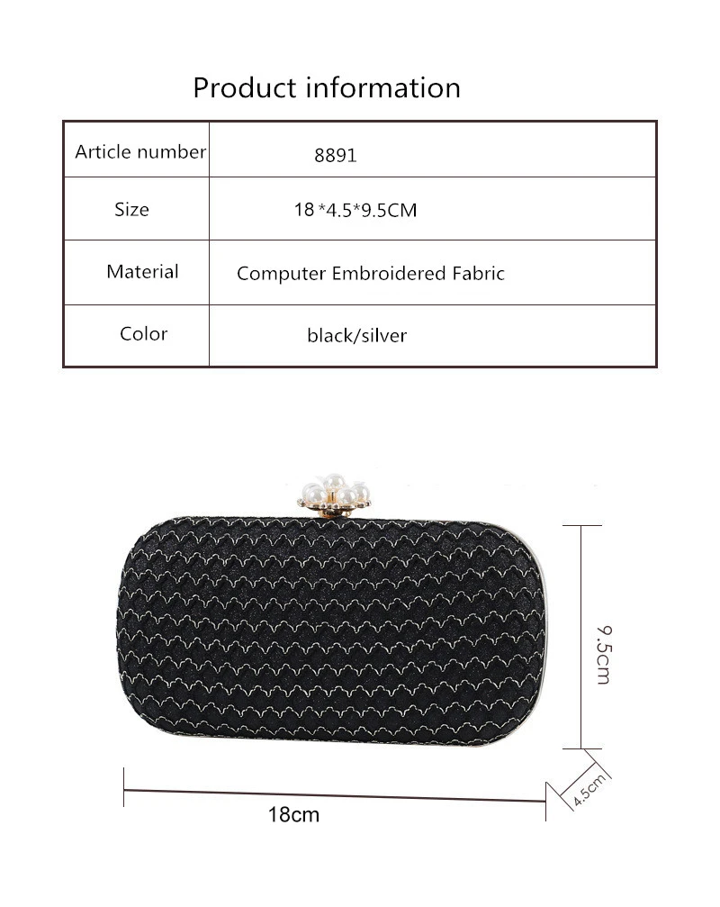 YNSSK Black Sequin Corrugated Evening Bag Size