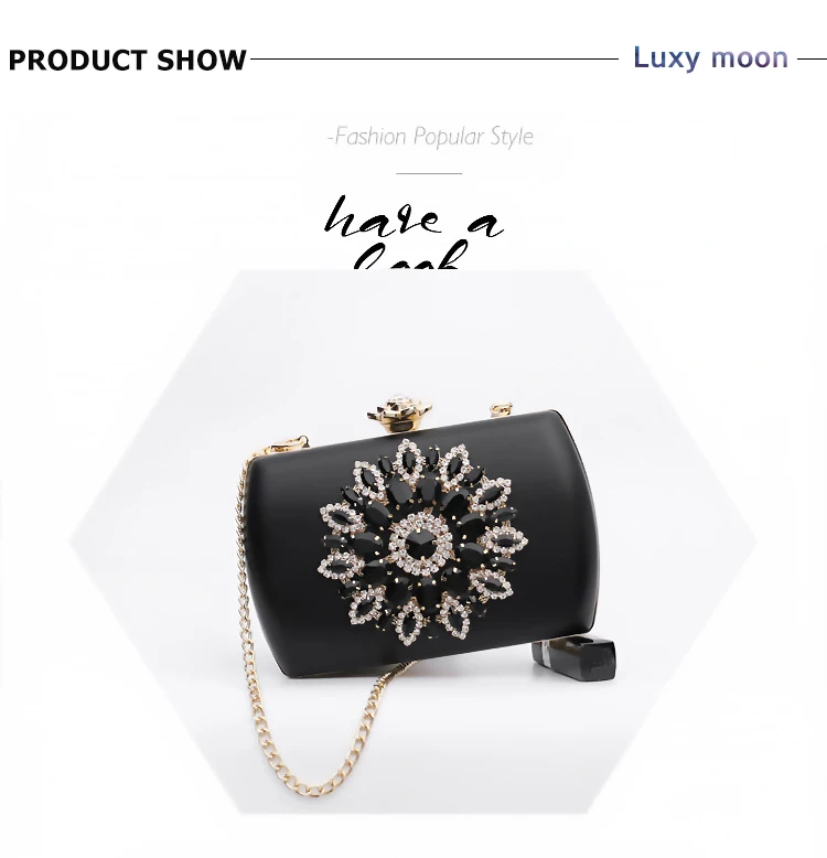 Front view of the YNSSK Rhinestone Flower Dinner Bag