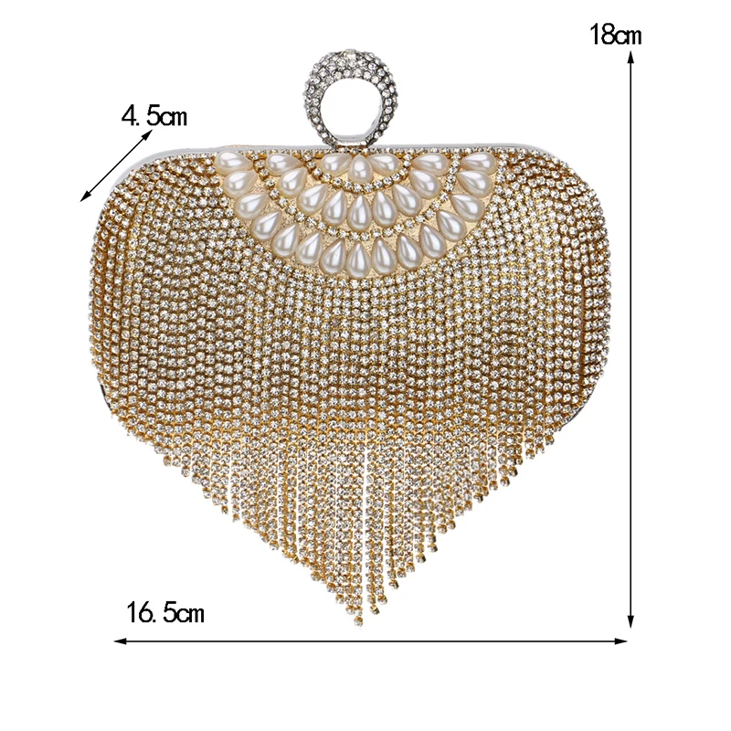YNSSK Tassel Gold Rhinestone Clutch Bag Size