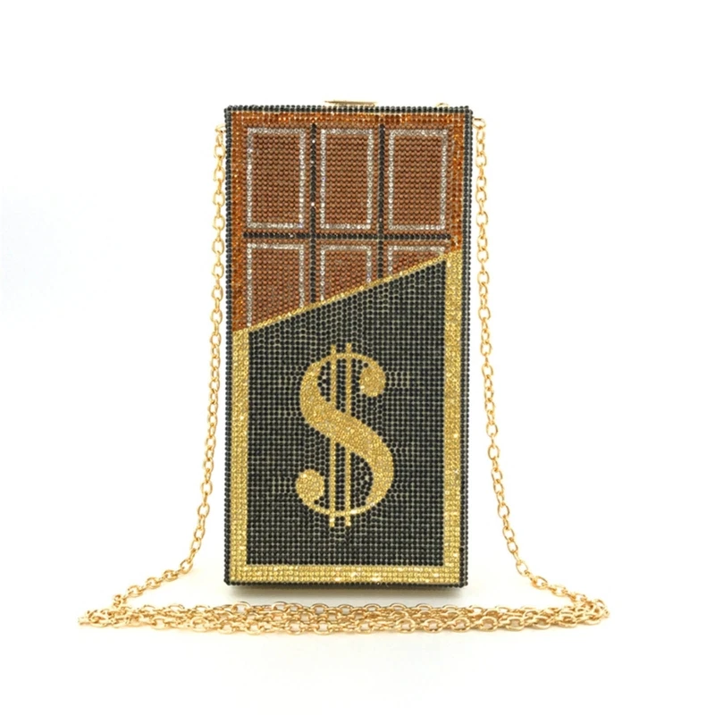 Front View of YNSSK Dollar Chocolate Shaped Evening Bag with Chain