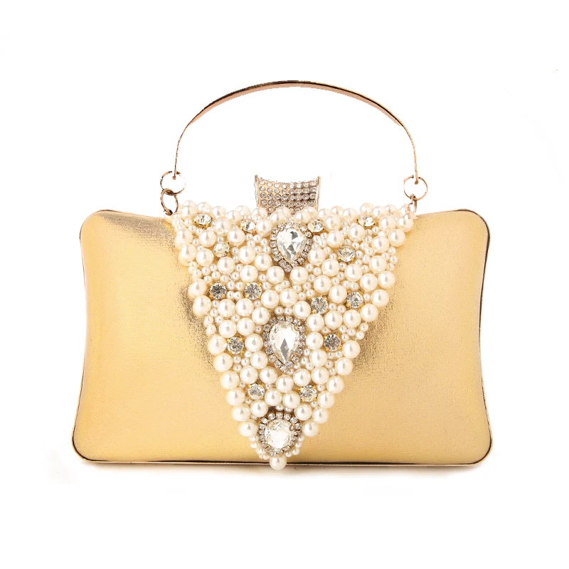 YNSSK Beads Faux Leather Clutch Bag with Handle Front View