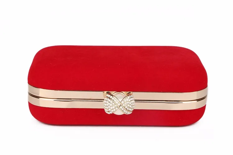 YNSSK Small Pure Red Velvet Clutch Box Bag Top View