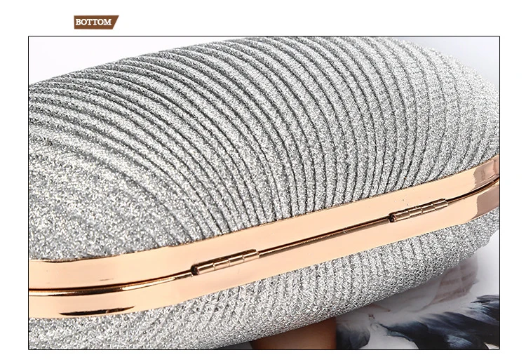 YNSSK Small Silver Clutch Bag With Strap Bottom View
