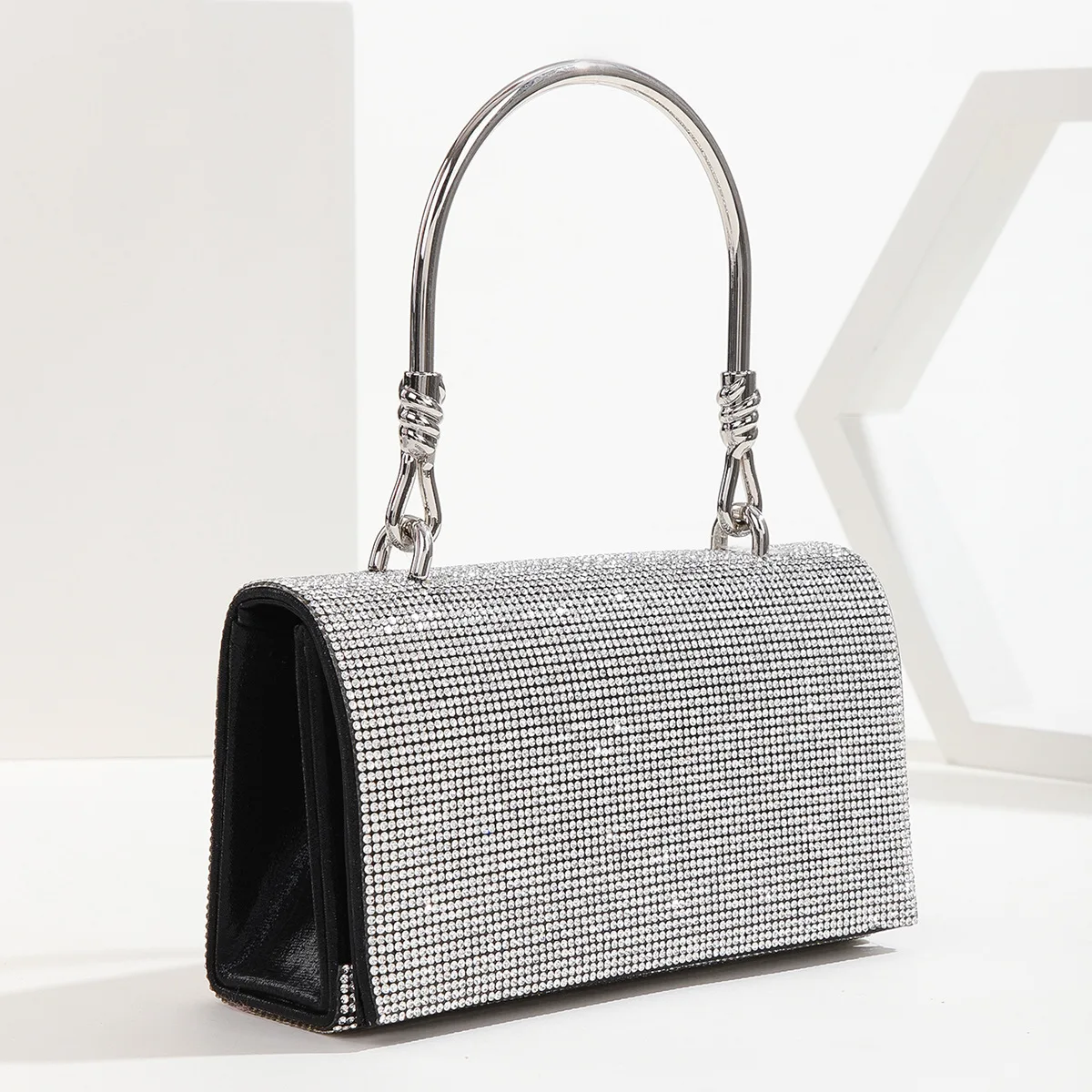 YNSSK Silver Bling Rhinestone Hand Bag Side View