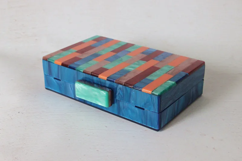 YNSSK Spliced Color Striped Acrylic Clutch Bag Top View