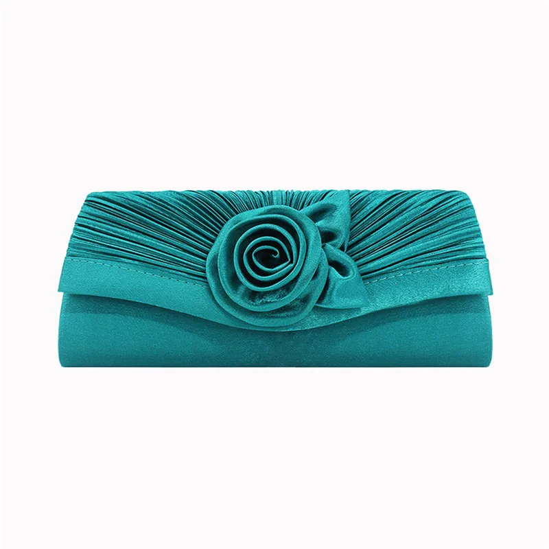 YNSSK Green Floral Satin Clutch Evening Bag Front View